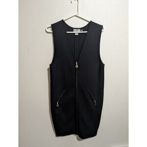 NORDSTROM Small Black 100% Merino Wool Full Zip Sleeveless Sweater Dress